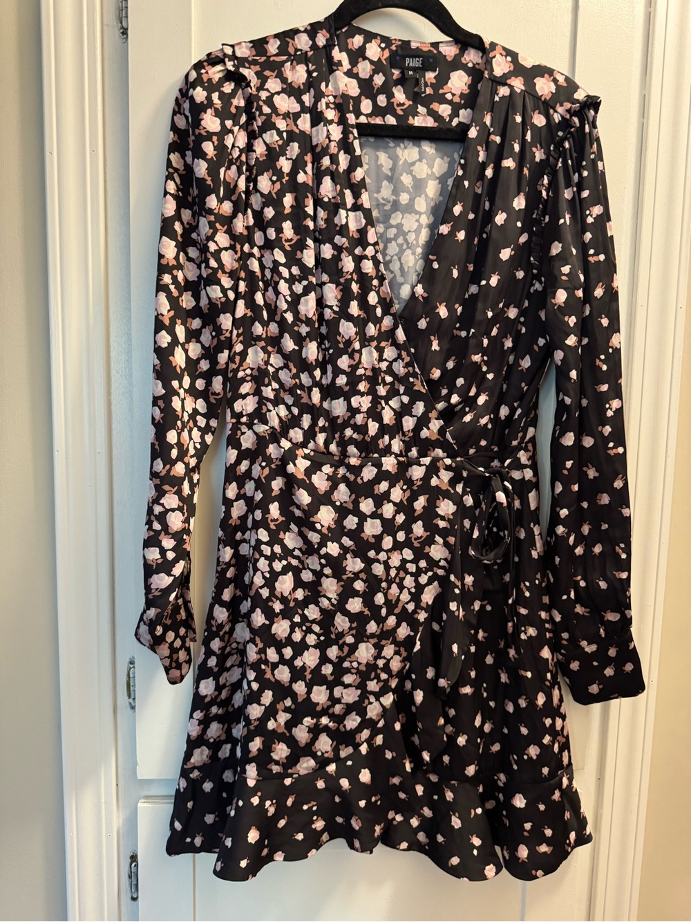 Paige Black Floral Wrap Dress with Pink Accents